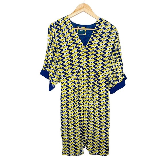 Anthropologie Maeve Dress Size 4 Mirabilis Kimono Sleeve Yellow Blue Geometric - Picture 12 of 16